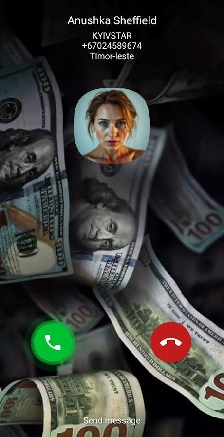 Incoming call with the caller photo over a full-screen backdrop